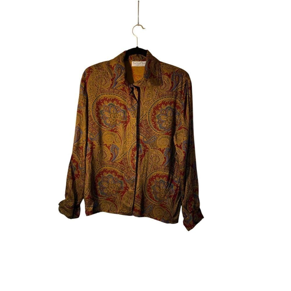 La Chine Classic vintage, long sleeve, paisley, print blouse, size medium